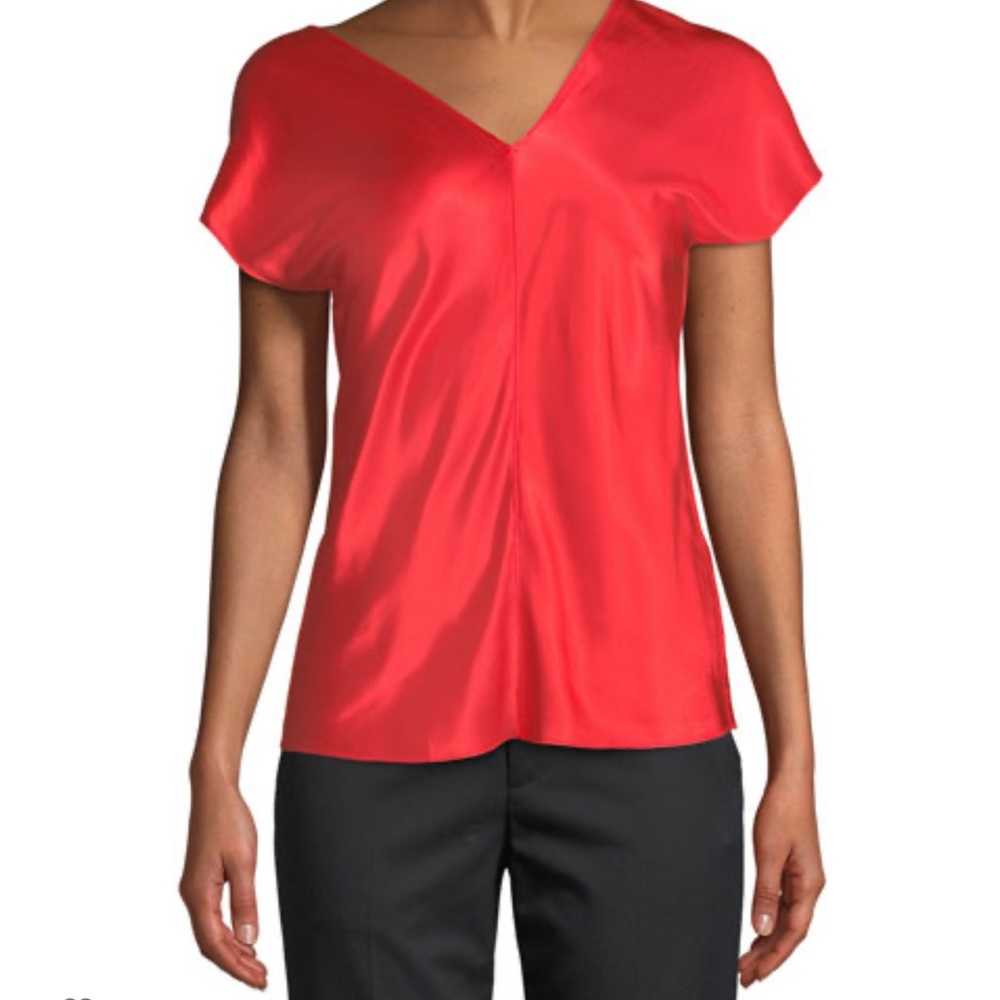 Helmut Lang Asymmetric-Neck Cap-Sleeve Satin Top